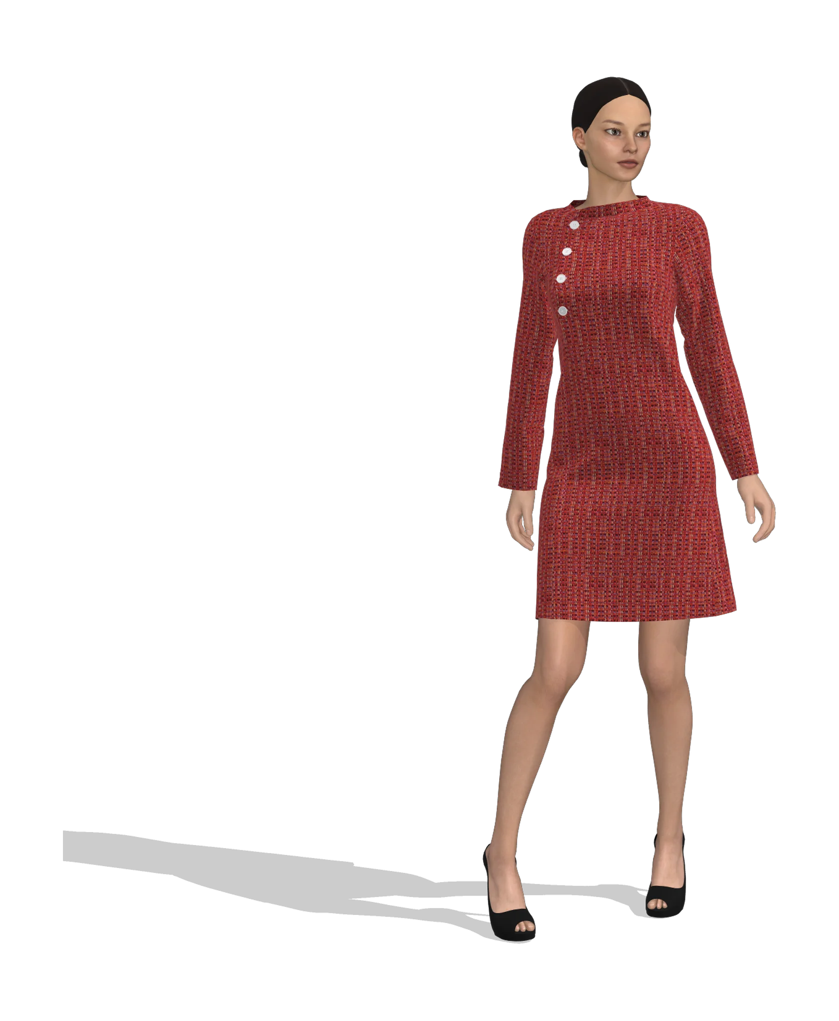 KDscion p68 full sleeve quarter button sheath dress